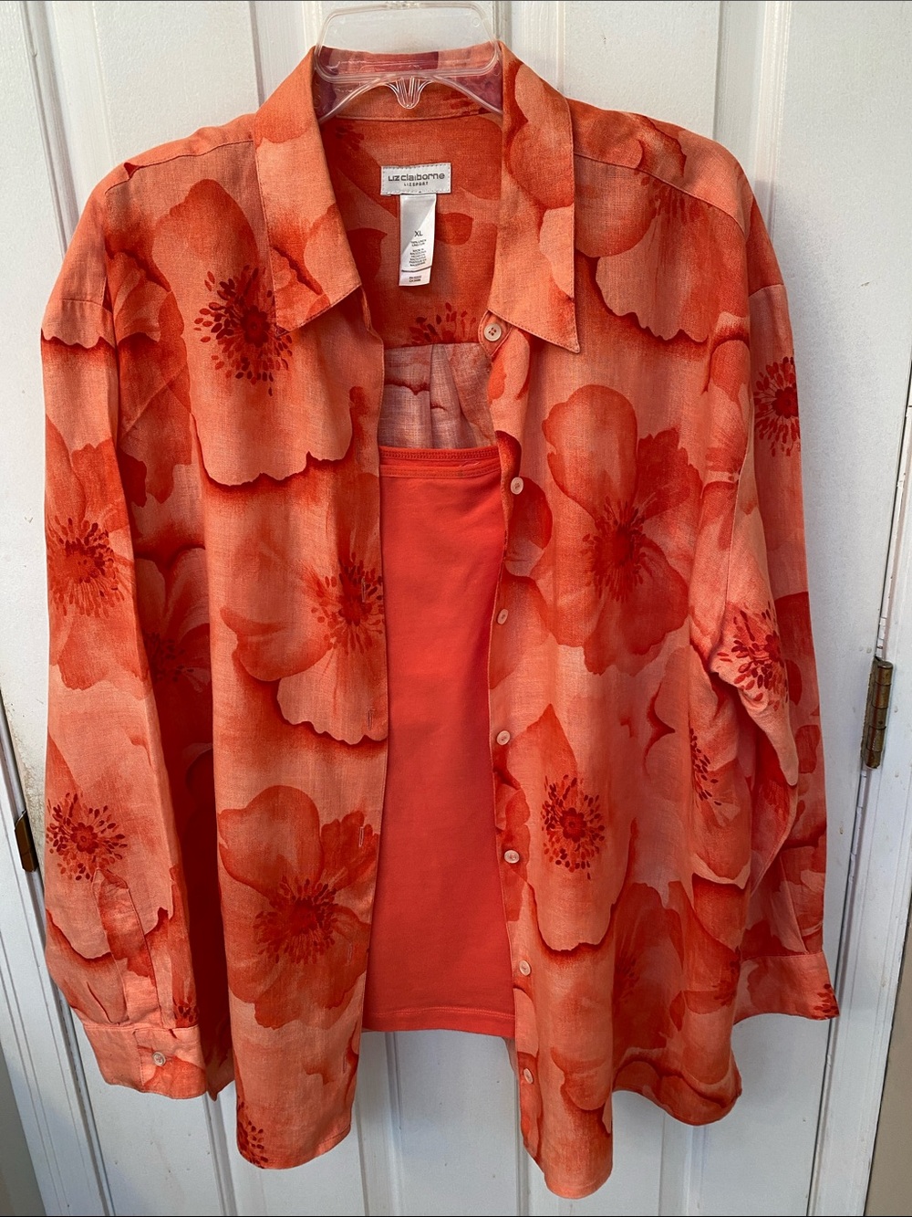 Liz Claiborne Coral Floral Button-Front Shirt with Matching Coldwater Creek Tank
